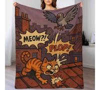 QBIREX Printed Fleece Throw Blanket for Adult Cartoon Cat And Pigeon Rooftop Mishap Soft Warm Microfiber Bed Winter Flannel Blankets 60x80inch(150x200cm)