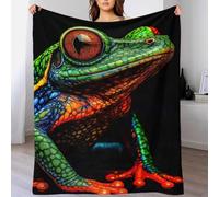 QBIREX Printed Fleece Throw Blanket for Adult Colorful Frog Portrait on Black Background Soft Warm Microfiber Bed Winter Flannel Blankets 60x80inch(150x200cm)