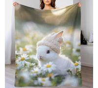 QBIREX Printed Fleece Throw Blanket for Adult Cute Bunny in A Knit Hat Soft Warm Microfiber Bed Winter Flannel Blankets 60x80inch(150x200cm)