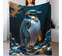 QBIREX Printed Fleece Throw Blanket for Adult Gold Penguin Kintsugi Art Soft Warm Microfiber Bed Winter Flannel Blankets 50x60inch(127x152cm)