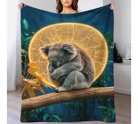 QBIREX Printed Fleece Throw Blanket for Adult Sleeping Koala with Golden Halo Soft Warm Microfiber Bed Winter Flannel Blankets 70x80inch(180x200cm)
