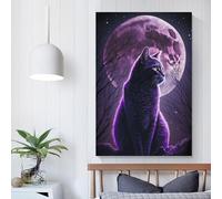 QBIREX Purple Cat And The Moon Painting Vintage Landscape Canvas Poster Wall Art Decor Print Picture Paintings for Living Room Bedroom Decoration 24x36inch(60x90cm)