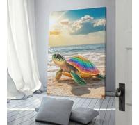QBIREX Rainbow Sea Turtle on Beach Wall Decoration for Living Room for Teens Girl Women Living Room Decoration Toilet Wall Art 24x36inch(60x90cm)