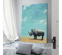 QBIREX Rhino Under A Blue Sky Wall Canvas Art for Bedroom for Living Room Kids Children Girl Boys Birthday Party Gift Artwork 12x18inch(30x45cm)