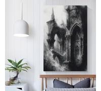 QBIREX Ruined Gothic Architecture in Monochrome Art Work for Home Walls for Bedroom Office Bathroom Decor Picture Canvas 24x36inch(60x90cm)