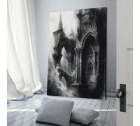 QBIREX Ruined Gothic Architecture in Monochrome Bathroom Pictures for Home Walls Large Canvas Wall Art for Living Room 16x24inch(40x60cm)