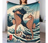 QBIREX Seahorse Ukiyo-e Great Wave 3D Printed Flannel Fleece Blanket Soft Lightweight Warm And Cozy for Bed, Couch 70x80inch(180x200cm)