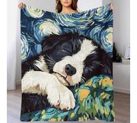 QBIREX Sleeping Border Collie Starry Night Blanket Gift Washable Fluffy Cozy Tv Blanket for Bedroom And Offices Boyfriend 70x80inch(180x200cm)