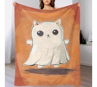 QBIREX Spooky Halloween Cat Ghost King Size Fleece Blanket Soft Fluffy Cozy Personalised Blankets And Throws Sofa for Women 50x60inch(127x152cm)