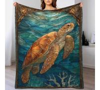 QBIREX Stained Glass Sea Turtle In Ocean 3D Printed Fleece Blanket Throw Large Soft Warm Lightweight Bedspread Blanket Fluffy for Office 40x50inch(100x130cm)