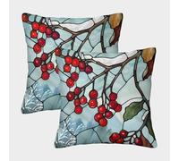 QBIREX 'Stained Glass Winter Berries' Poster, Picture, Metal Print, Paint by HauntedHeart Pillowcase Hotel Quality Personalised Pillowcase for Living Room 40x40cm