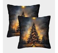 QBIREX 'Starry Night Serenity Illuminated Christmas Tree' Poster, Picture, Metal Print, Paint by Moises Serrano Superking Pillow Cases Silky Soft Personalised Pillowcase with Envelope Closure 40x40cm