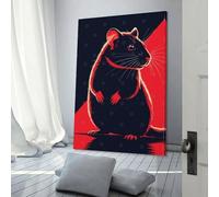QBIREX Stylized Rat Illustration in Red And Black Art Work for Home Walls for Bedroom Office Bathroom Decor Picture Canvas 16x24inch(40x60cm)