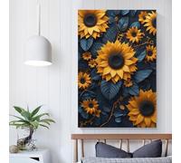 QBIREX Sunflower Black Leaf Art Retro Illustration Poster Canvas Poster Wall Art Decor Living Room Bedroom Decoration Posters 08x12inch(20x30cm)
