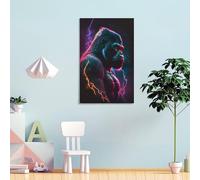 QBIREX Synthwave Gorilla for Adults Bathroom Animal Oil Paintingon Canvas Painting Kits Canvas Funny Room Decor Birthday Gifts Women 12x18inch(30x45cm)