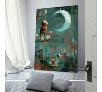 QBIREX The Moon Climb - Woodland Animals on A Ladder to The Moon Canvas Artwork for Wall Wall Decor Ready to Hang for Bathroom Toilet Decor Wall Art Canvas 20x30inch(50x75cm)