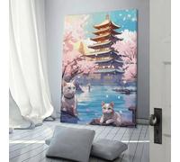 QBIREX The Moon Night Cat Japan Custom Canvas Wall Art, Custom Canvas Prints Personalized Canvas Picture for Family Pet Wedding Friends Holiday Birthday 20x30inch(50x75cm)