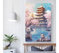 QBIREX The Moon Night Cat Japan Funny Bathroom Art Animal Lovers Modern Wall Art for Boys Room Girls Room 12x18inch(30x45cm)