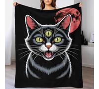 QBIREX Three-Eyed Cat with Red Moon Throw Blanket for Adults Soft Warm Flannel Fleece Blanket for Bed And Couch 40x50inch(100x130cm)