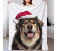 QBIREX Tibetan Mastiff Dog with Santa Hat Portrait Blanket Soft Daughter Blanket from Mum And Dad for Bed for Adults Kids 70x80inch(180x200cm)
