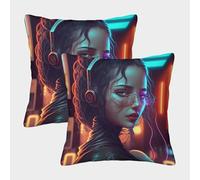 QBIREX Virus Spread Silky Pillowcase for Sofa/Couch Living Room Wrinkle Stain Resistant 2 Pillow Cases 45x45cm