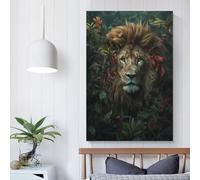 QBIREX Whimsical Flowers Lion Canvas Artwork Modern Wall Art Painting Prints Poster for Boys Room Office Workplace Home Wall Decor Stretched Easy to Hang 24x36inch(60x90cm)