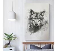QBIREX Wolf Head in Charcoal Wall Canvas Art for Bedroom for Rustic Bath Decor Wall Canvas 20x30inch(50x75cm)