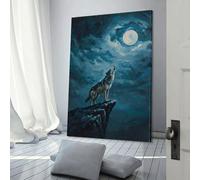 QBIREX Wolf Howling at The Moon Bathroom Pictures for Home Walls Large Canvas Wall Art for Living Room 24x36inch(60x90cm)
