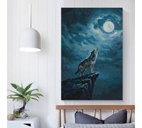 QBIREX Wolf Howling at The Moon Wall Pictures Bedroom Wall Decor Ready to Hang for Bathroom Toilet Decor Wall Canvas 08x12inch(20x30cm)