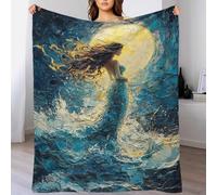 QBIREX Woman in Blue Dress Under Moon Christmas Fleece Blankets Easy-Care Custom Blankets with Photos for Picnic for Wife Husband Boyfriend 60x80inch(150x200cm)