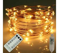 Qbis 100 Warm White Fairy Lights on Copper Wire, 100 Micro LED Christmas String Lights, Remote Control, USB Plug, Timer, Multi Function, Adjust Brightness, Micro LED String Lights (Copper)