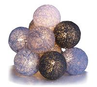 Qbis Cotton Ball Fairy Lights with Timer, Cool Grey - Battery Operated LED String