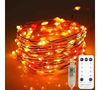 Qbis USB Christmas Lights, 100 Micro LED Fairy String Lights, Thin Copper Wire, Remote Control, USB Plug, Timer, Multi Function, Adjust Brightness, Fireplace Lighting (Sunset (Red, Orange, Yellow))