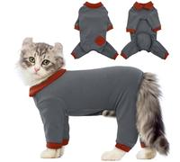 QBLEEV Cat Pajamas for Cats Only, Sticky Hair Cat Clothes, Cat Onesie for Cats After Surgery Female Male, Surgical Cat Recovery Suit Full Bodysuit, Long Sleeve Cat Shirts Outfits to Prevent Licking