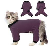 QBLEEV Cat Pajamas for Cats Only, Sticky Hair Cat Clothes, Cat Onesie for Cats After Surgery Female Male, Surgical Cat Recovery Suit Full Bodysuit, Long Sleeve Cat Shirts Outfits to Prevent Licking