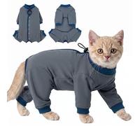 QBLEEV Cat Recovery Suit After Surgery, Anti Licking Surgical Cat Onesie with Adjustable Neck, Post-Surgery Spay Neuter Pajamas for Female Male Cats - Abdominal Wounds or Skin Diseases, S-XL