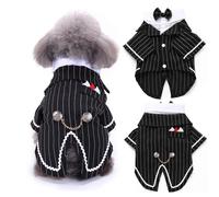 QBLEEV Dog Black Suit Costume, Pet Halloween Costume with Bow Tie, Formal Boston Tuxedo Shirt, Cat Dark Bride Costume Prince Wedding Clothes for Small Medium Large Puppy Dogs
