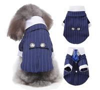 QBLEEV Dog Tuxedo Suit with Bow Tie, Formal Black & White Striped Dog Costume Outfit, Doggy Tux Prince Dress for Wedding Party Birthday Holiday, Elegant Dogs Attire for Golden Retriever Husky Border