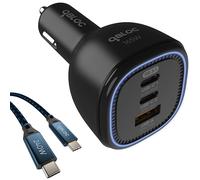 qBLOC 165W Car Charger 3-in-1 USB C & USB A Adapter - Fast Charging for MacBook, Laptops, iPhone, Power Stations, 12V/24V Vehicles, Suitable for Cars, Vans & Trucks