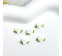 qbodp 100 Pcs Nail Art Accessories Green Leaf Flower Small Ornaments Resin Decorations Nail Charms, 10mm×7mm, White