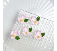 qbodp 100 Pcs Nail Art Accessories Green Leaf Flower Small Ornaments Resin Decorations Nail Charms, 13mm, Pink