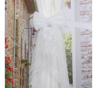qbodp 2 Pack Bow Curtain Tiebacks Aesthetic Lace Ribbon Tie Backs for Drapery, Wedding Venue Decorative Curtain Straps for Girl Room, White, 35cm*13cm