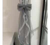 qbodp 2 Pack Bow Curtain Tiebacks Long Lace Ribbon Tie Backs for Drapery, Wedding Venue Decorative Curtain Holdbacks for Girl Room, Grey