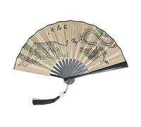 qbodp 2 Pcs Folding Hand Fan for Men,Chinese Vintage Plastic Handle Folding Fan with Tassel Pendant,10 Inches Portable Foldable Fan,Double-Sided Printed Tiger Dragon Pattern