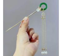 qbodp 2 Pcs Hair Sticks for Buns, Imitation Jade Round Ring Tassel Hair Chopsticks Elegant Hairpins Stick Classical Chopsticks Hair Accessories for Thick Hair