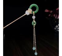 qbodp 2 Pcs Hair Sticks for Buns, Imitation Jade Round Ring Tassel Hair Chopsticks Elegant Hairpins Stick Classical Chopsticks Hair Accessories for Thick Hair