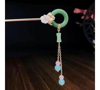 qbodp 2 Pcs Hair Sticks for Buns, Imitation Jade Round Ring Tassel Hair Chopsticks Elegant Hairpins Stick Classical Chopsticks Hair Accessories for Thick Hair