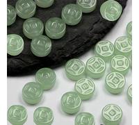 qbodp 200 Pcs Flat Round Beads with Hole, 8mm Small Crafts Beaded Decorations Accessories for Jewelry Making, Light Green