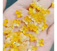 qbodp 200 Pcs Flower Shape Beads with Hole, 8mm Small Petals Beaded Decorations Accessories, Yellow