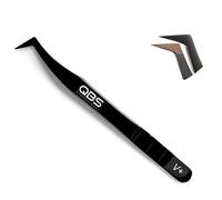 QBS® V+ Fiber Tip Tweezers for Eyelash Extensions | Precision Angled Lash Applicator Tool | Stainless Steel Lash Fan & Cluster Tweezer | Fibre Tip Lash Extension Tweezers